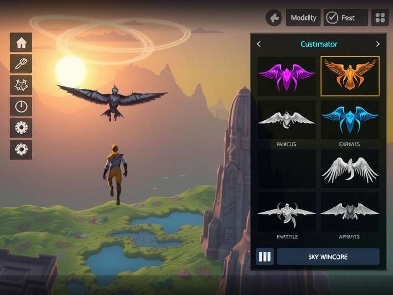 Sky Wing Explorer gameplay screenshot showing character flying over mystical landscape